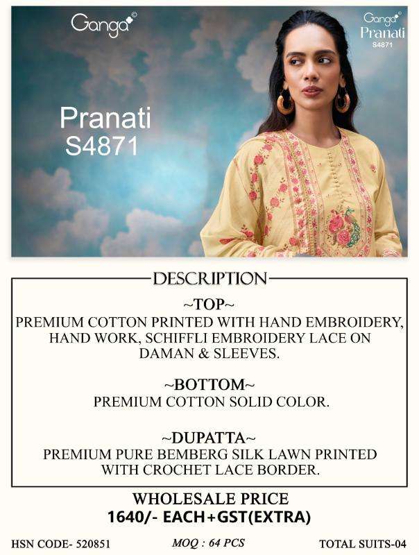 Ganga pranati 4871 wholesale dress material market in ahmedabad with price