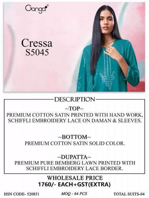 Ganga cressa 5045  Dress material wholesale market in Gujarat