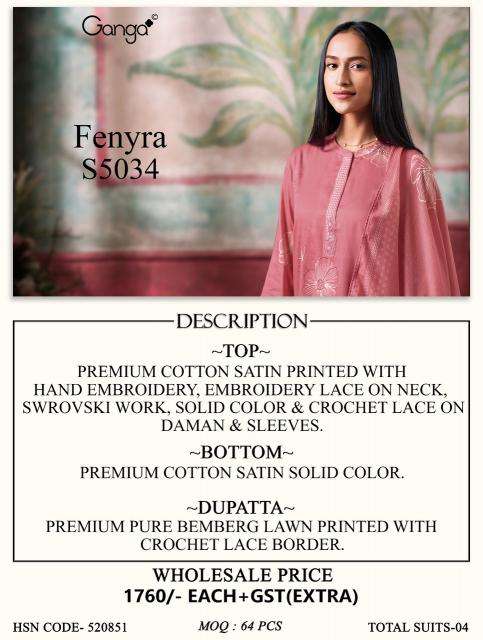 Ganga fenyra 5034 Wholesale dress materials in Surat