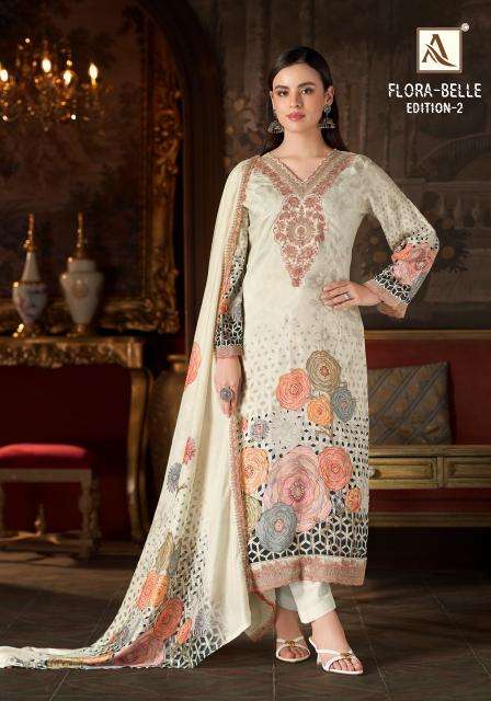 Alok suits flora belle 2 ladies dress material wholesale market in surat
