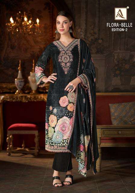 Alok suits flora belle 2 ladies dress material wholesale market in surat