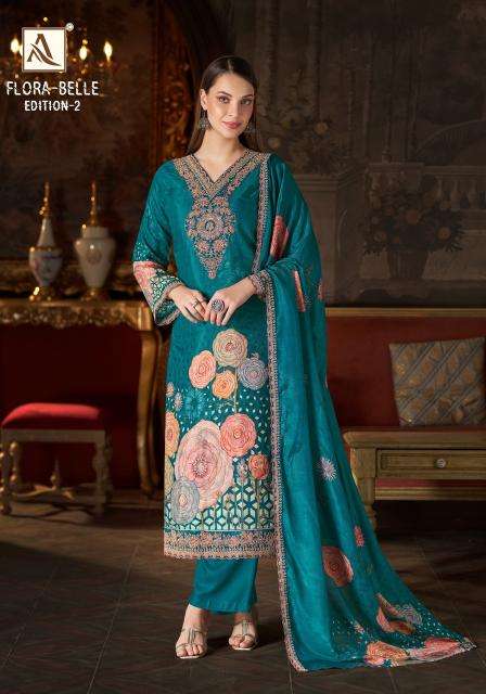 Alok suits flora belle 2 ladies dress material wholesale market in surat
