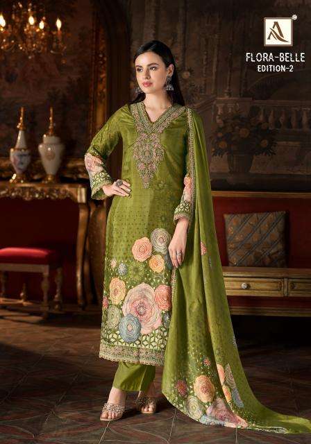 Alok suits flora belle 2 ladies dress material wholesale market in surat