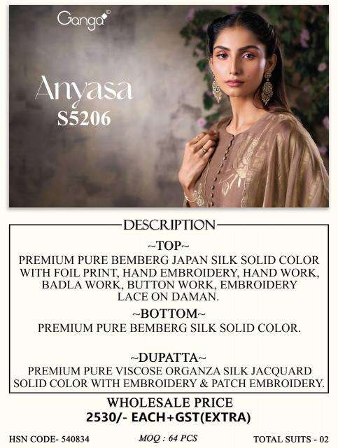 Ganga anyasa 5206 wholesale dress material market in mumbai with price