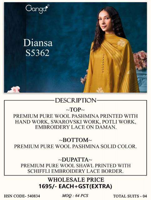 Ganga diansa 5362 wholesale dress materials in mumbai with price