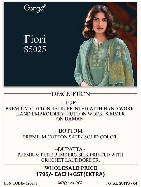 Ganga fiori 5025 cotton ladies dress material wholesale market in surat