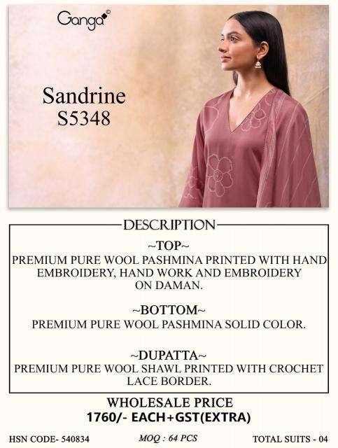  Ganga sandrine 5348 wholesale dress material market in surat with price