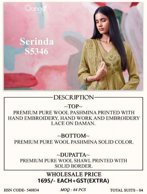 Ganga serinda 5346 wholesale dress material market in surat with price