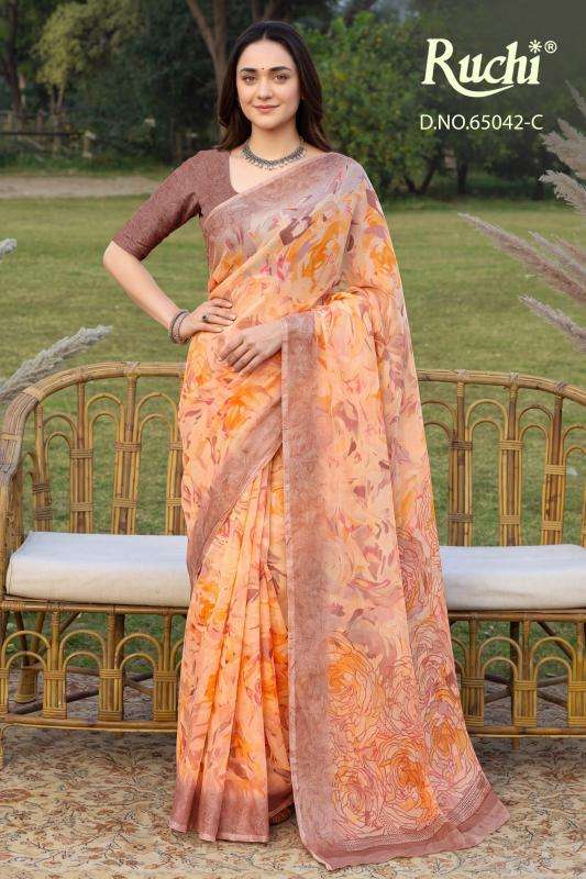 Ruchi saffron chiffon 273 wholesale saree market in ahmedabad with price list